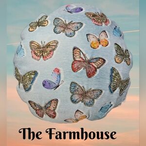 The Farmhouse Rachel Ashwell 17 Inch Round Pillow Beaded Butterflies Decorative
